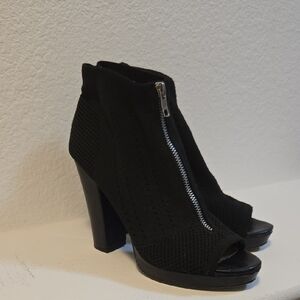 Elegant Black Peep-Toe Heeled Boots